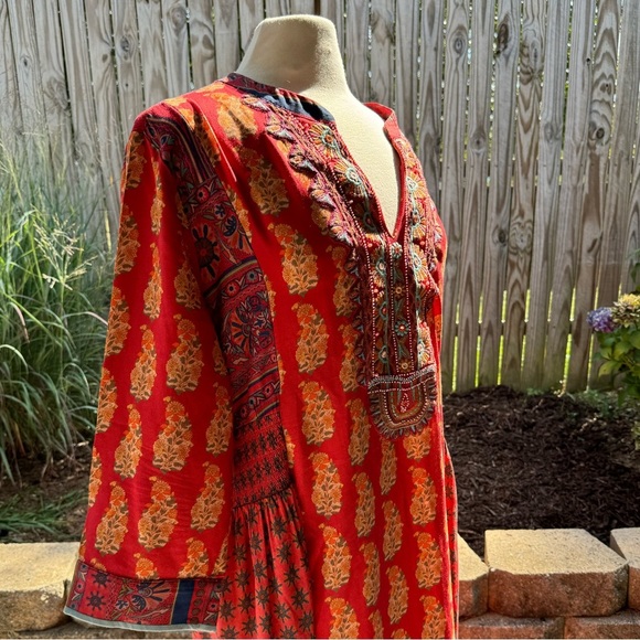 Soft surroundings Red Phoenix dress Large Hippy Boho vibe - Picture 10 of 13